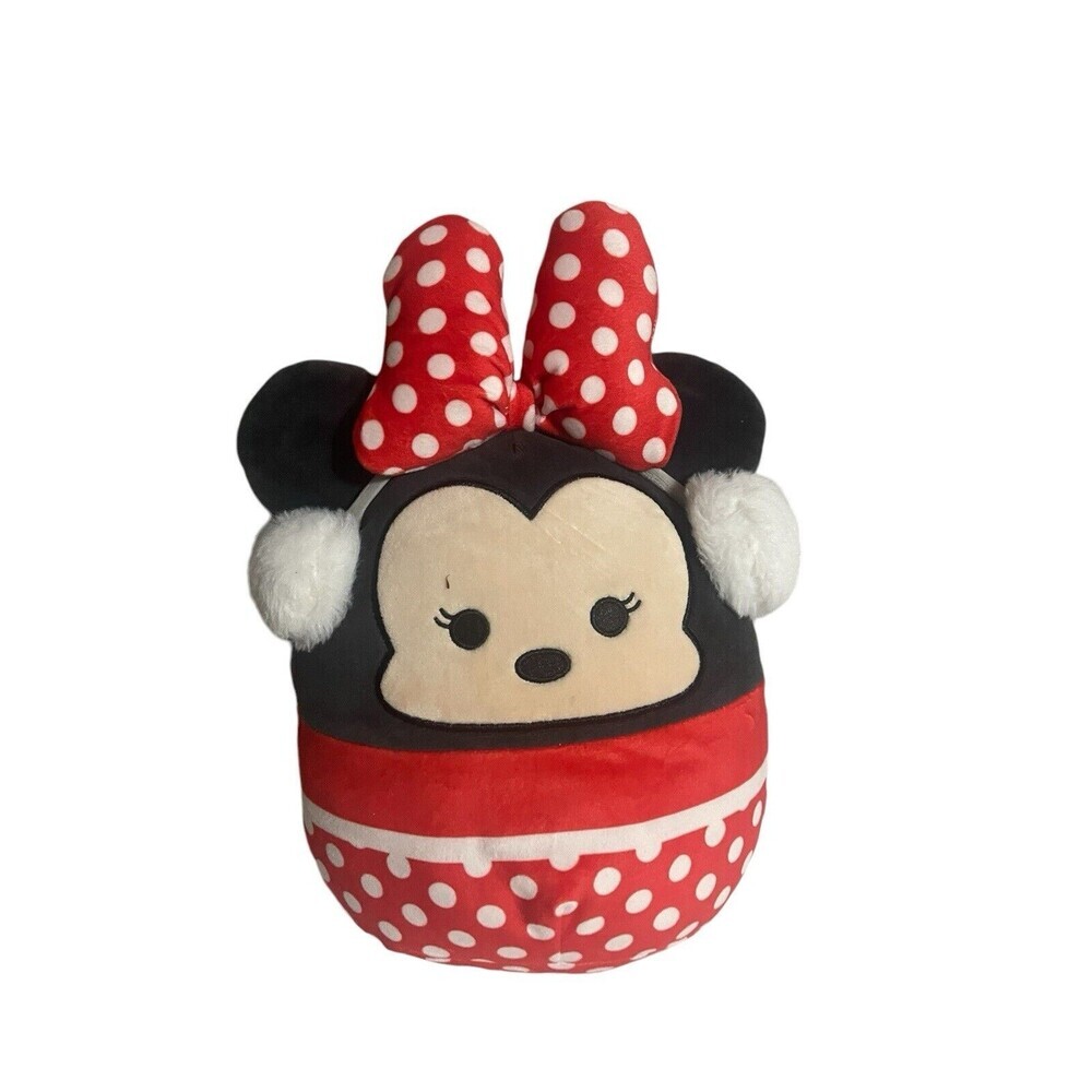 Squishmallow Minnie Mouse Plush Toy KellyToy Disney Earmuffs Red Polka Dot 10”